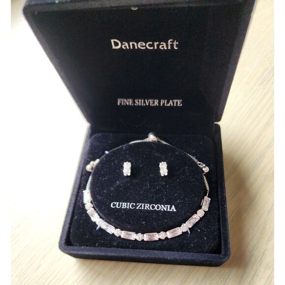 BRACELET AND EARRINGS-DANECRAFT-Cubic Zirconia-Fine Silver Plate-In Box - Picture 7 of 9